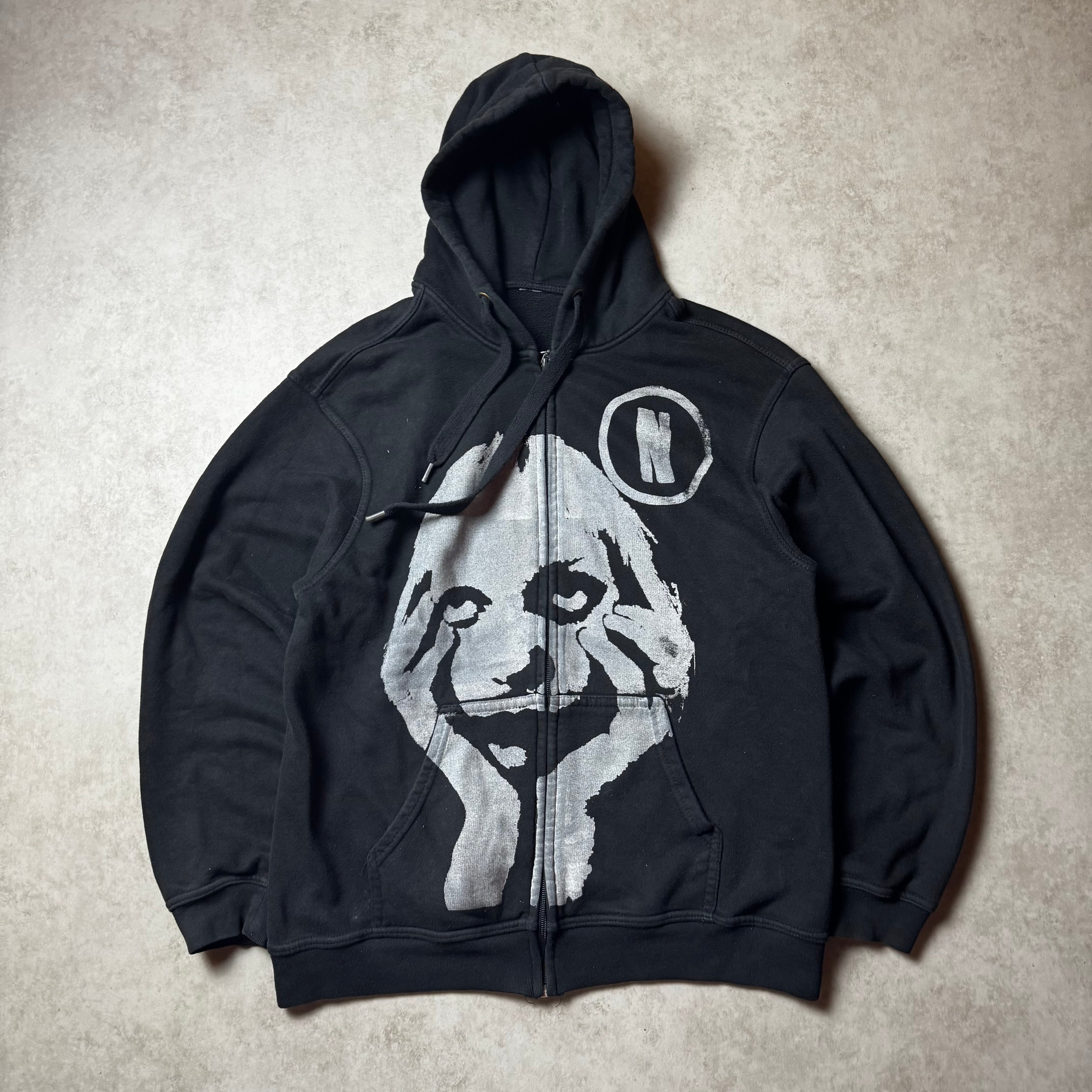 Black Graphic Y2K Zip Up Hoodie - L