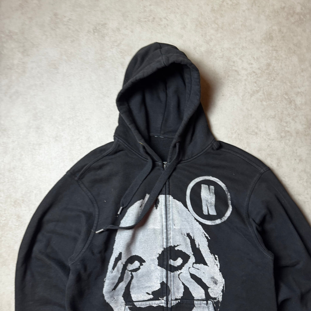 Black Graphic Y2K Zip Up Hoodie - L